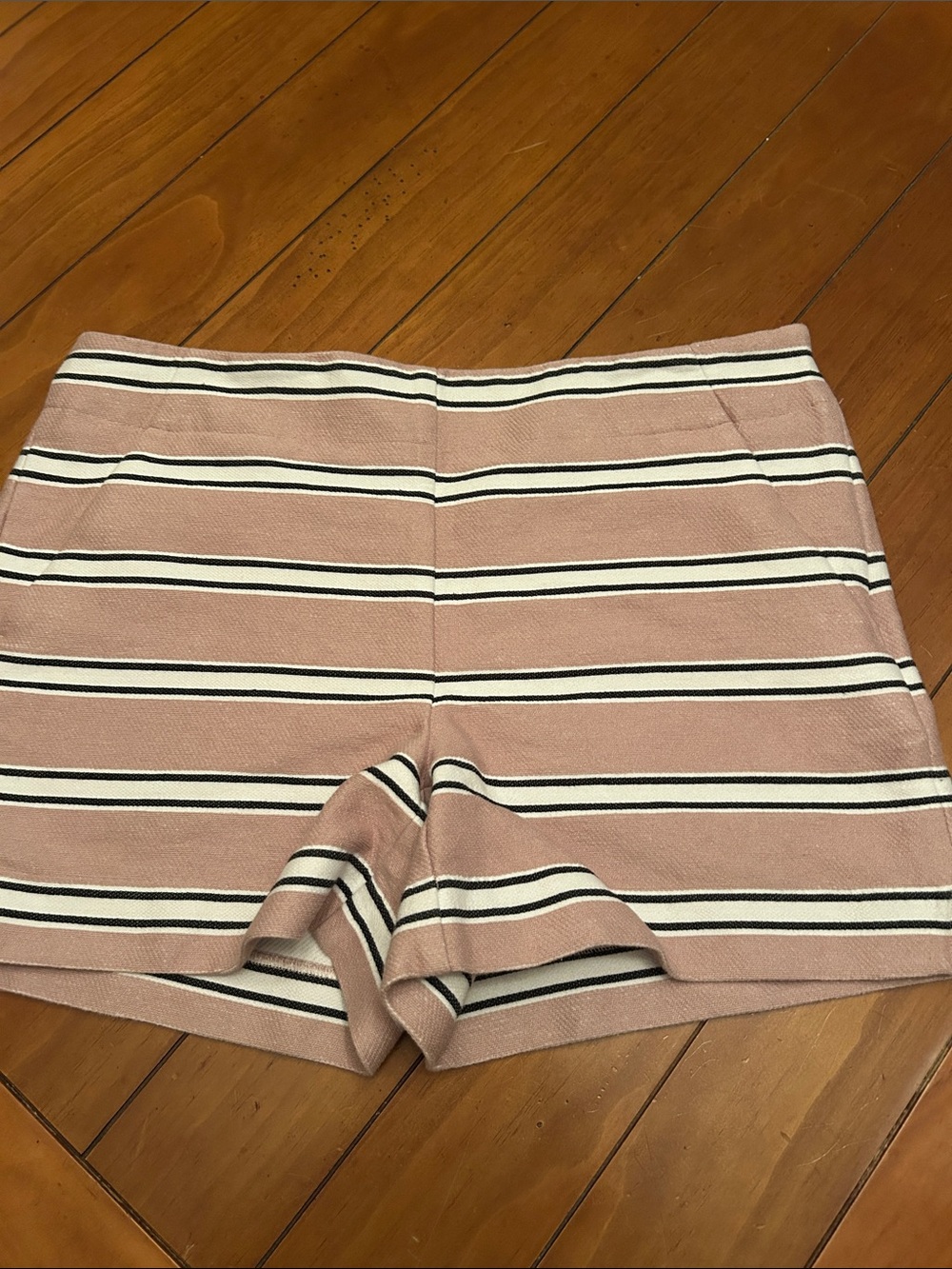 LOFT Pink Striped High-Waist 100% Cotton Knit Shorts | Size 8